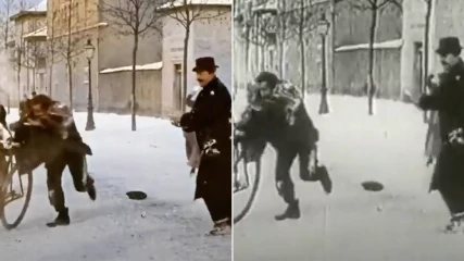 Дмитрий Бадин: Игра в снежки 1896 года (нейросети)